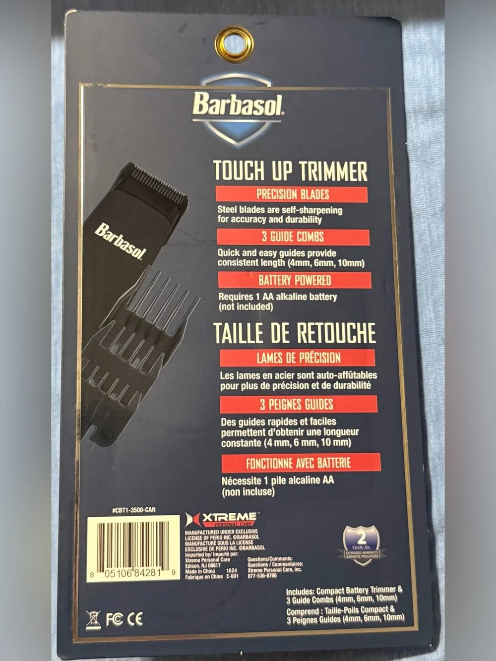 Barba Black Touch Up Trimmer with 3 Guide Combs